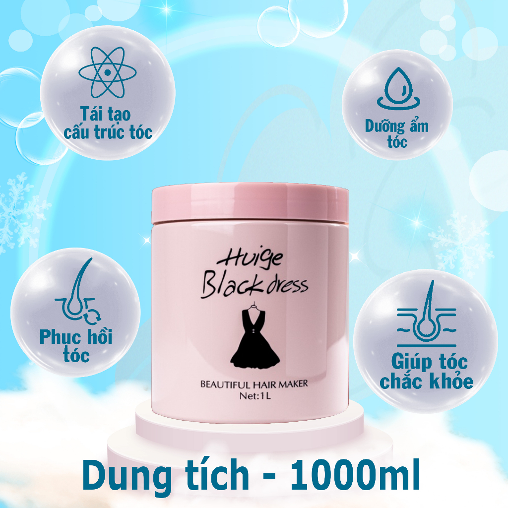 Kem ủ tóc Huiger black dress 1000ML Huige BỘT NGỌC CHAI ,VÁY ĐEN siêu mềm mượt