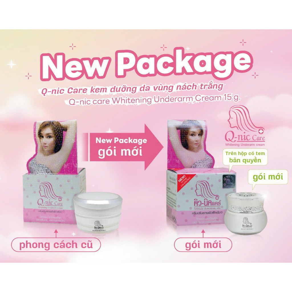 [Mẫu Mới 2023] Kem thâm nách Qnic, Giẩm thâm mông, Gối, Bikini Q-nic Care Whitening Underarm Cream Thái Lan  15G