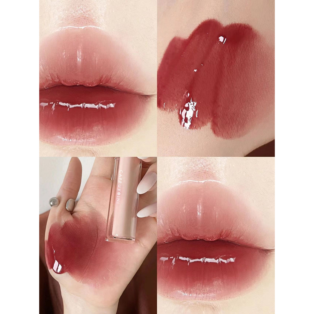 Son tint bóng lì Cappuvini mềm mịn dưỡng ẩm nuôi dưỡng môi, Son kem bóng nội địa Trung kết cấu mờ mượt lâu trôi