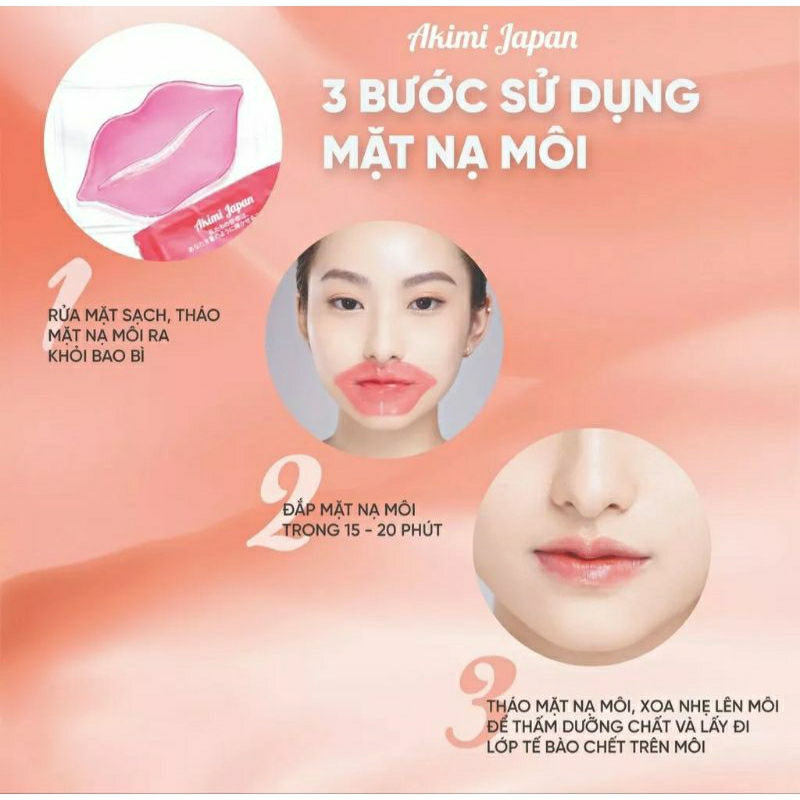 ( Akimi japan) Nạ môi collagen hoa hồng giúp môi hồng căng mọng