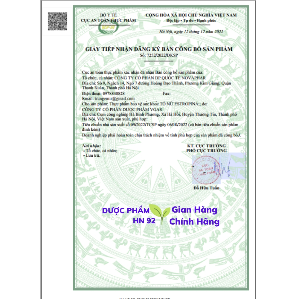 Viên Uống Sâm Tố Nữ Estropina Hỗ Trợ Cải thiện nội tiết tố nữ, Làm Đẹp Da, Hộp 30 Viên Duocphamhn92