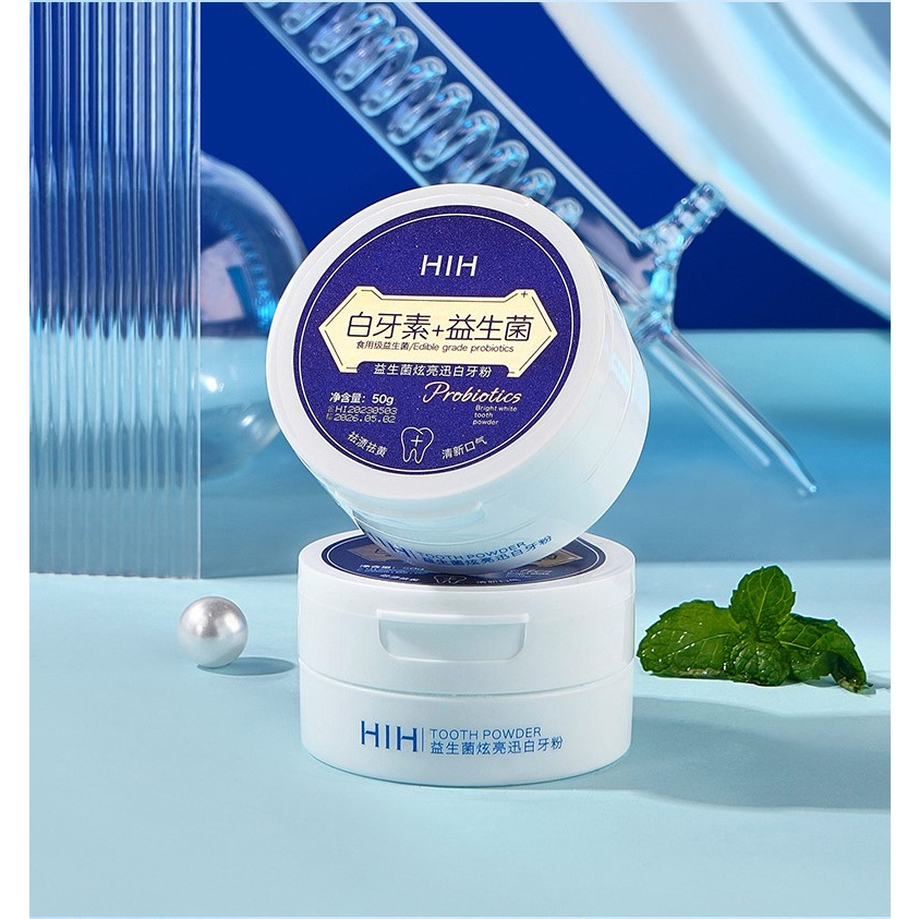 Bột Trắng Răng Men Vi Sinh HIH Brightening Khử Mùi Hôi Miệng Hỗ Trợ Trắng Răng 50g