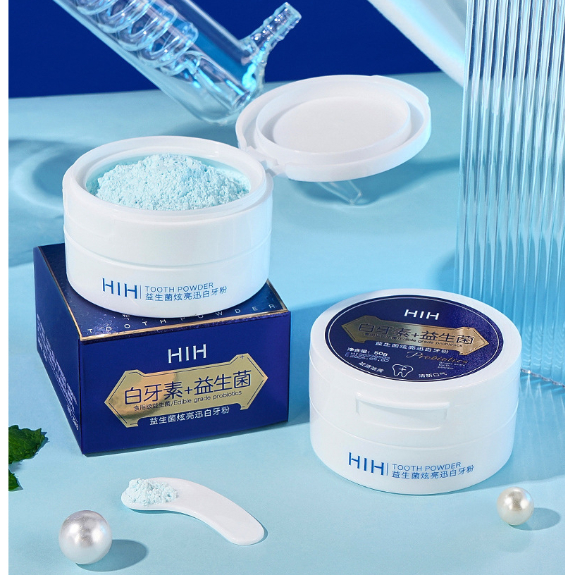 Bột Trắng Răng Men Vi Sinh HIH Brightening Khử Mùi Hôi Miệng Hỗ Trợ Trắng Răng 50g