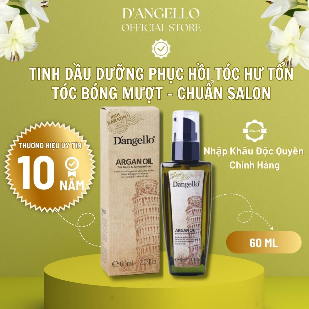 Xịt Dưỡng Tóc Keratin D’Angello Argan Oil 60ml Chuẩn Salon, Tinh Dầu Dưỡng Tóc Siêu Mềm Mượt Phục Hồi Tóc Hư Tổn
