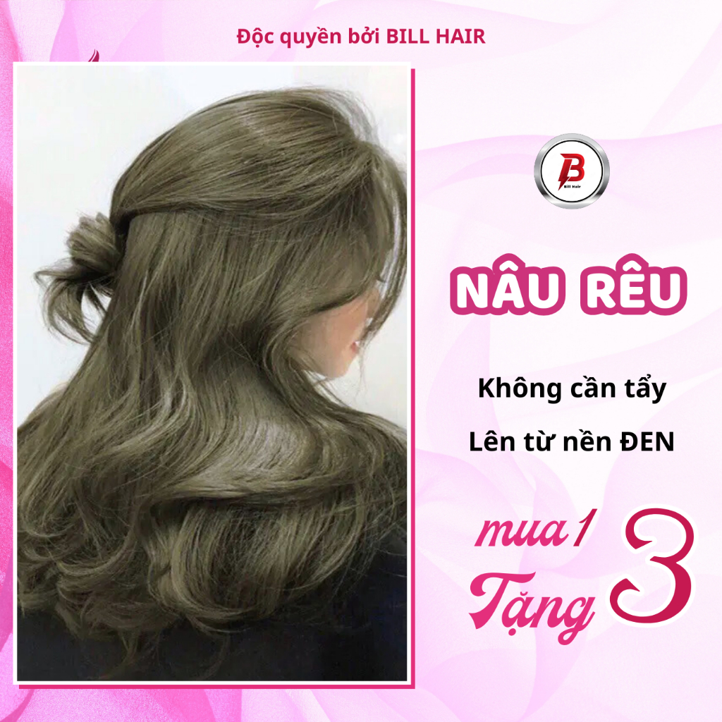 Thuốc nhuộm tóc XANH RÊU, NÂU RÊU không tẩy lên từ nền đen, tặng kèm trợ nhuộm và găng tay | Bill Hair, Billhair