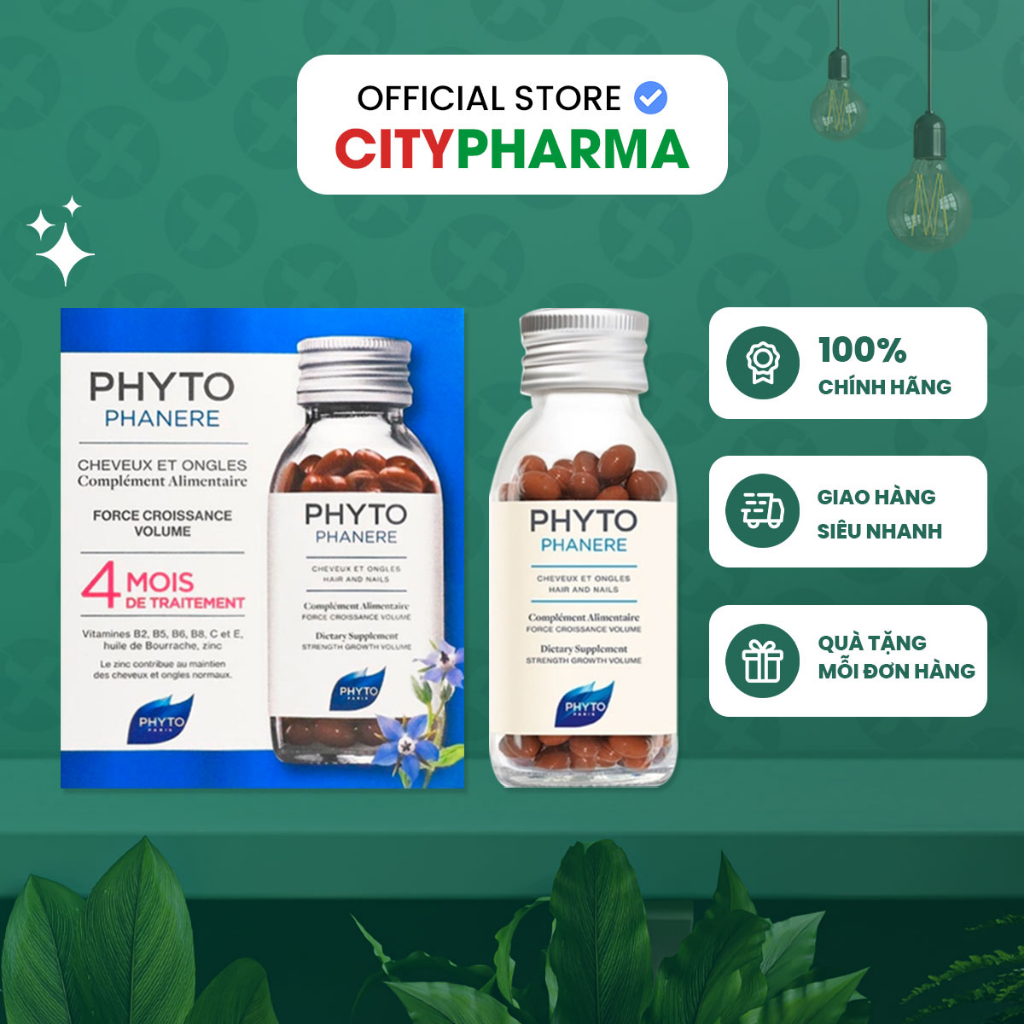 Viên Uống Mọc Tóc PHYTO Phanere Pháp Bổ Sung Biotin Giúp Tóc Mạnh Khỏe Hộp 120 Viên Từ CityPharma