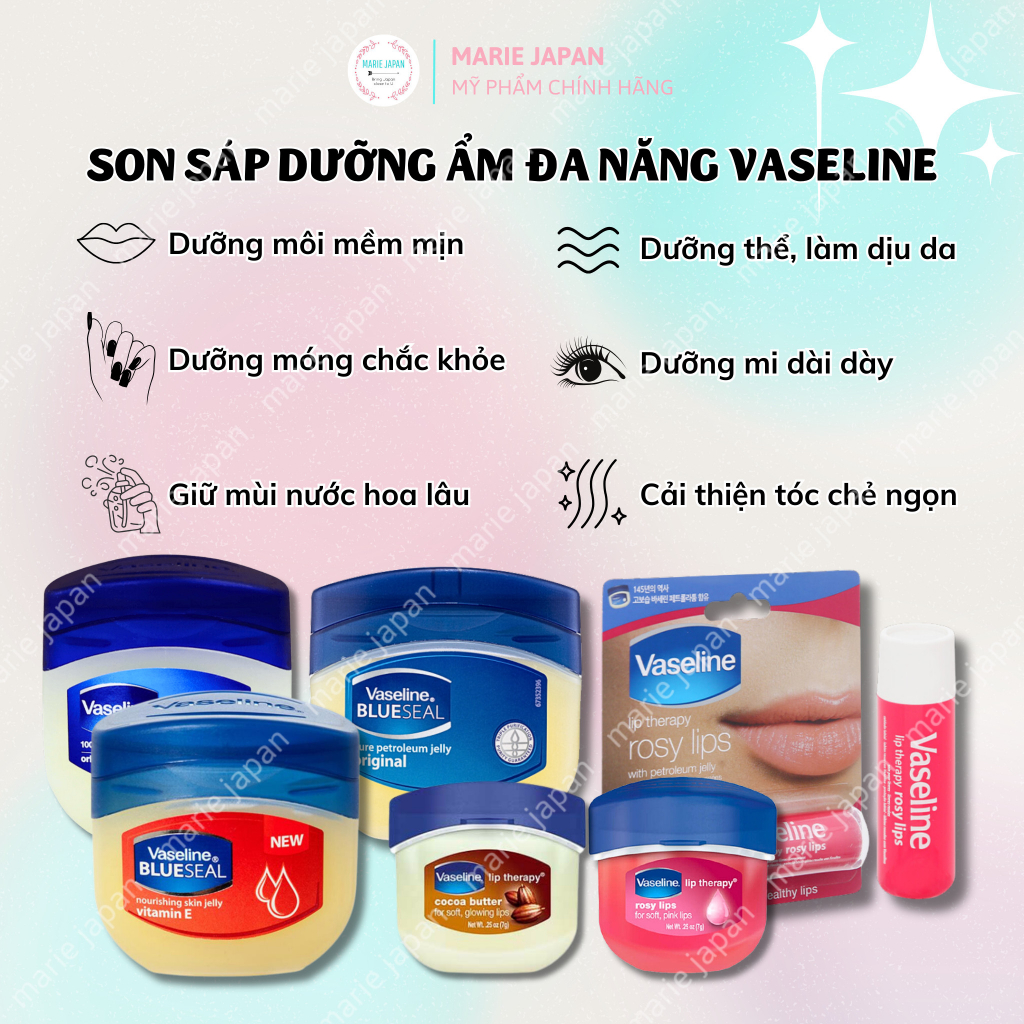 Son Sáp Dưỡng Ẩm Vaseline Đa Năng Mỹ (Dưỡng mềm môi, Dài mi…)