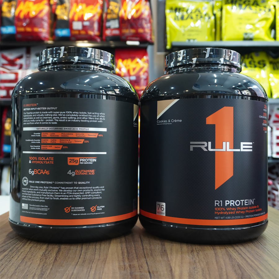 Sữa Tăng Cơ Cho Người Tập Gym Whey Protein RULE1 PROTEIN 5 lbs (2kg3), Bổ Sung Đạm Phát Triển Cơ Bắp