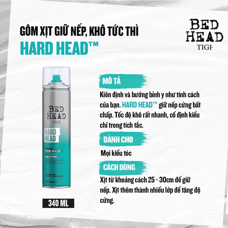 Gôm xịt tóc siêu cứng, giữ kiểu lâu bền Tigi Bed Head Hard Head 385ml chính hãng