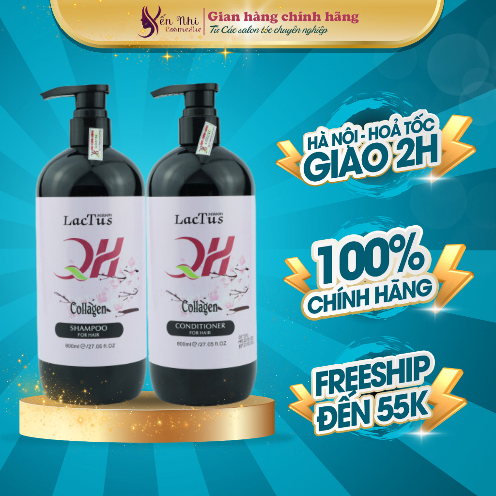 Dầu gội collagen QH Lactus season dầu gội cho da dầu bết, ngăn gàu combo dầu gội dầu xả ngăn rụng tóc 800ML