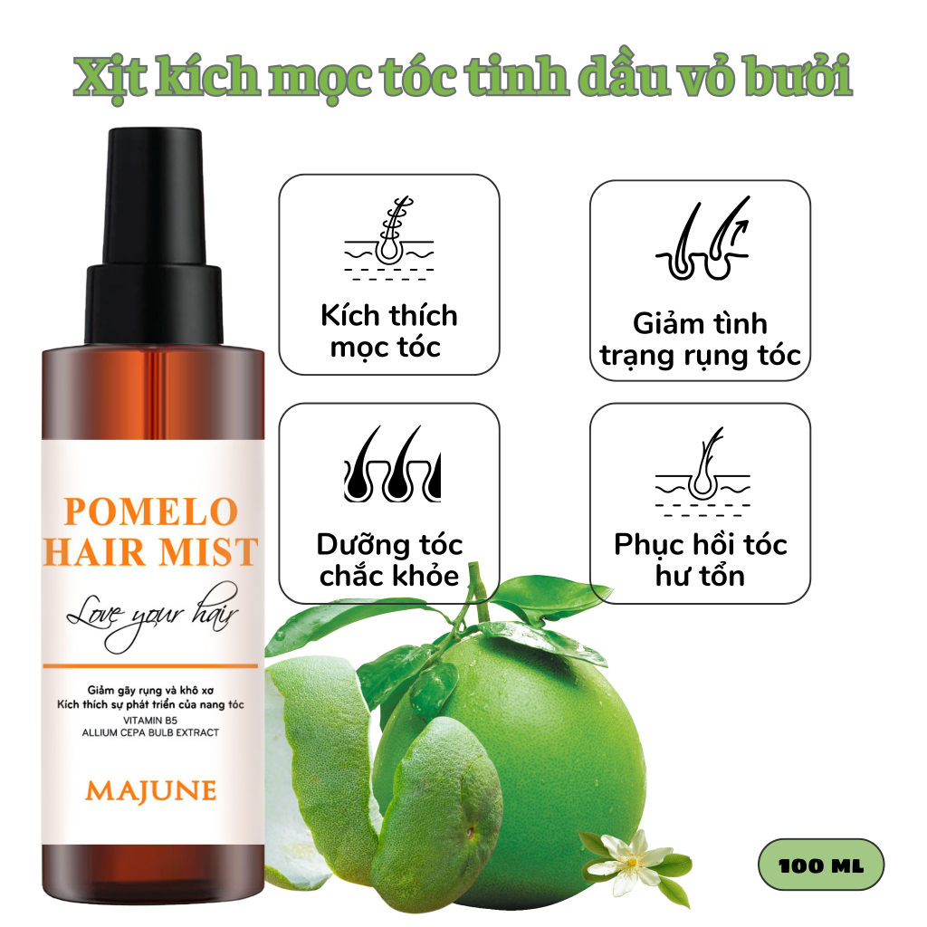Xịt kích mọc tóc tinh dầu vỏ bưởi MAJUNE 100ml, giảm gãy rụng tóc, dưỡng tóc nhanh dài, kích thích mọc tóc tự nhiên