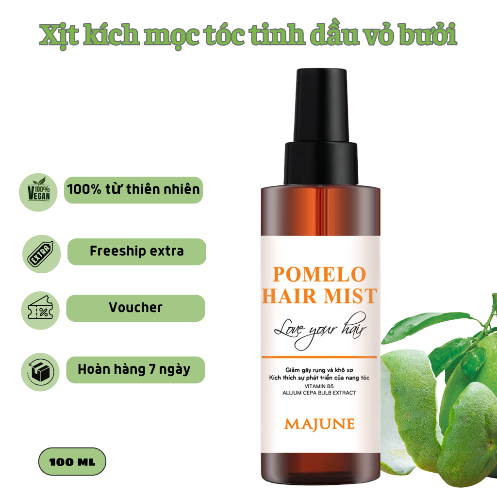 Xịt kích mọc tóc tinh dầu vỏ bưởi MAJUNE 100ml, giảm gãy rụng tóc, dưỡng tóc nhanh dài, kích thích mọc tóc tự nhiên