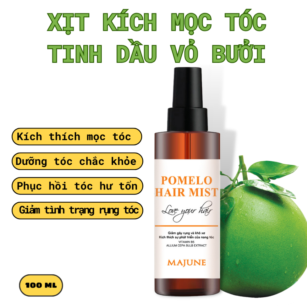 Xịt kích mọc tóc tinh dầu vỏ bưởi MAJUNE 100ml, giảm gãy rụng tóc, dưỡng tóc nhanh dài, kích thích mọc tóc tự nhiên