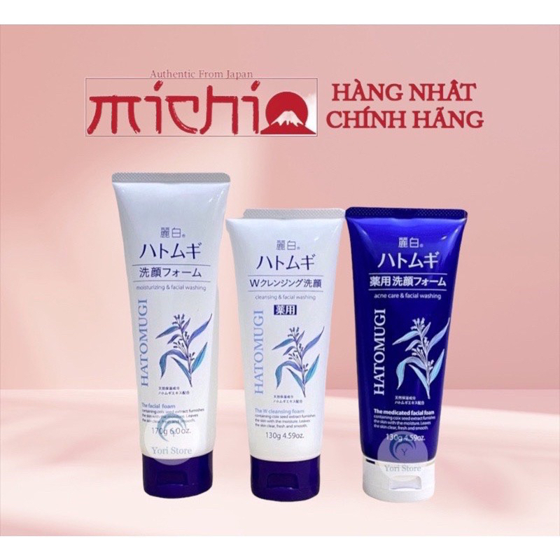 Sữa rửa mặt dưỡng ẩm, ngừa mụn, làm sáng da ý dĩ Hatomugi Nhật Bản 130g, 170g  [xanh – trắng]