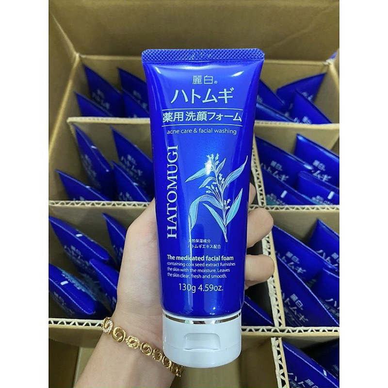 Sữa rửa mặt dưỡng ẩm, ngừa mụn, làm sáng da ý dĩ Hatomugi Nhật Bản 130g, 170g  [xanh – trắng]