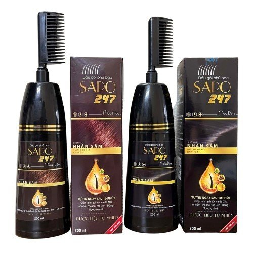 Dầu gội phủ bạc nhuộm tóc SAPO247 chai 200ml có lược chải thông minh Nhân Sâm thảo dược không xót da đầu, lên mầu sau 9p