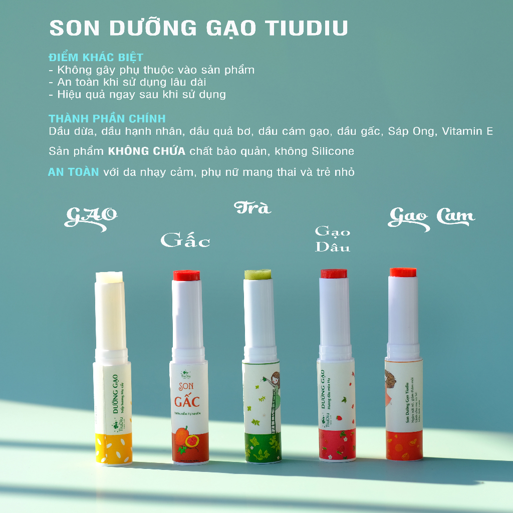 Son Dưỡng Môi Tự Nhiên Không Hóa Chất An Toàn Cho Mẹ Bầu Và Trẻ Nhỏ Giảm Thâm Dưỡng Mềm Môi Tiudiu