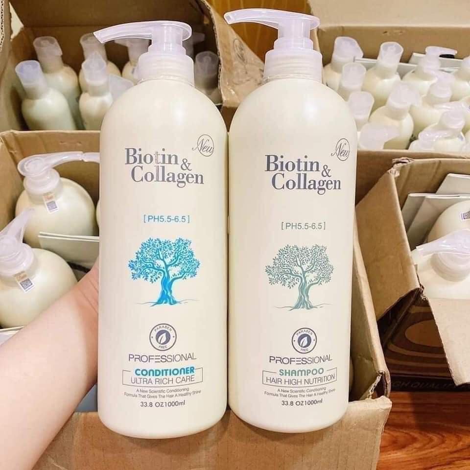 Dầu Gội Cặp Biotin Collagen 1000ml – Dầu Gội Đầu Ngăn Ngừa Rụng Tóc, Gàu & Kiềm Dầu, Phục Hồi Hư Tổn ✔️