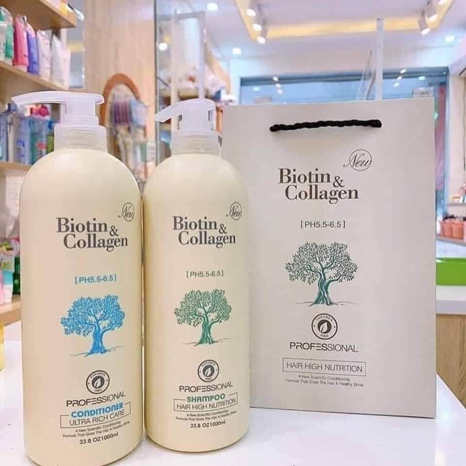 Dầu Gội Cặp Biotin Collagen 1000ml – Dầu Gội Đầu Ngăn Ngừa Rụng Tóc, Gàu & Kiềm Dầu, Phục Hồi Hư Tổn ✔️