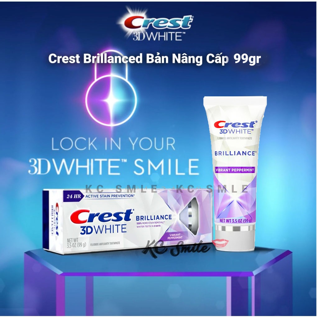 Kem đánh răng Crest 3D White Brilliance bản Mỹ 99gr và bản Trung 90gr