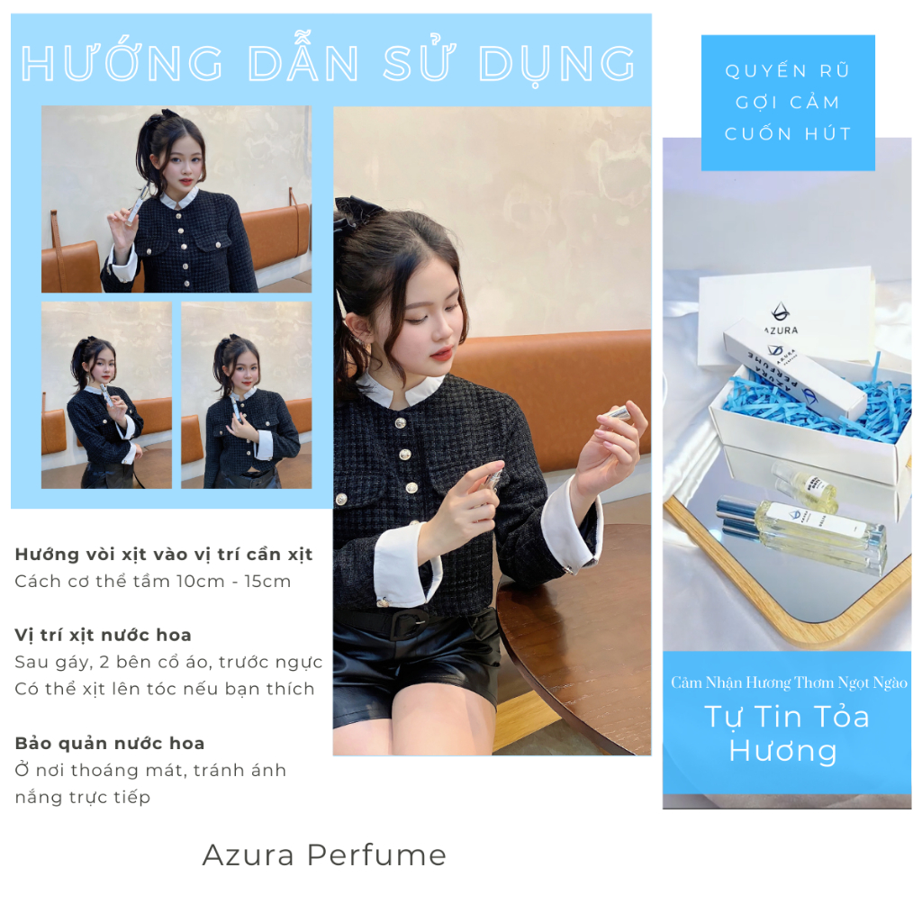 Nước Hoa Nữ Thơm Lâu Azura Quyến Rủ Bí Ẩn, Ngọt Ngào Thơ Ngây Dạng Chai Xịt 12Ml Lưu Hương 12 Giờ
