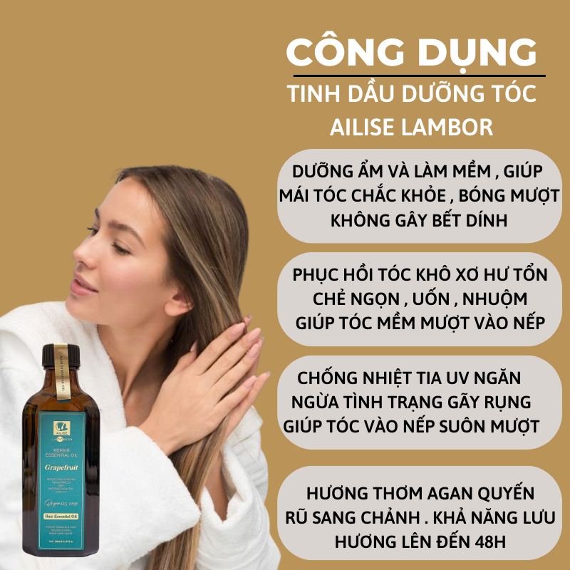 Tinh dầu dưỡng tóc Ailise Lambor Essence Oil 100ml dưỡng bóng tóc chống chẻ ngọn bảo vệ tóc