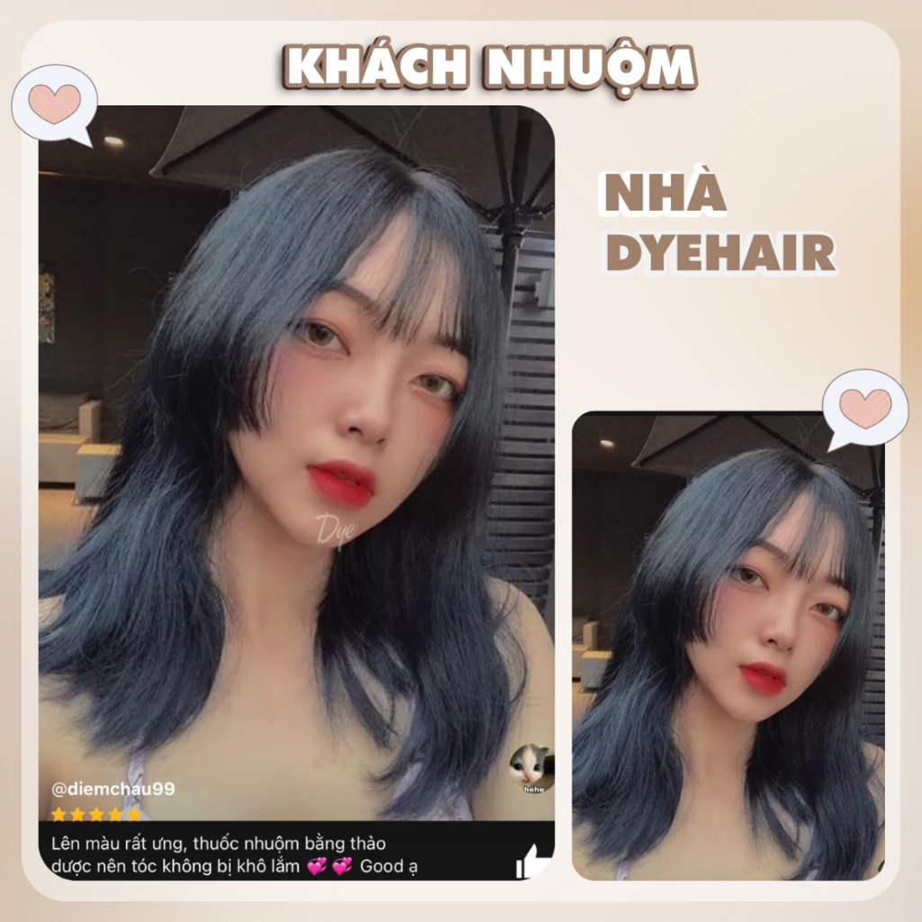 Thuốc nhuộm tóc, thuốc nhuộm tóc Xanh Đen DYE HAIR, tặng kèm oxy trợ dưỡng và bao tay