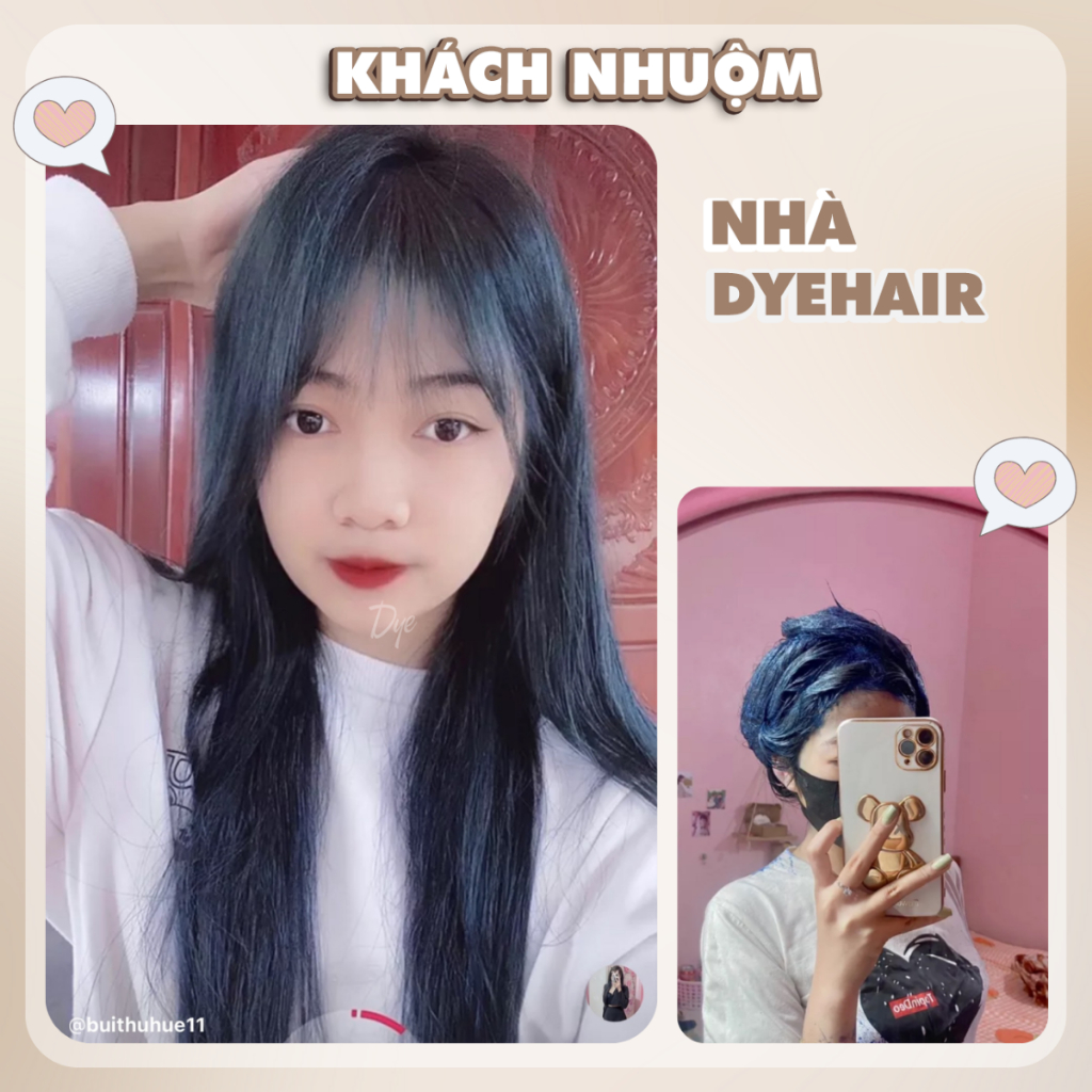 Thuốc nhuộm tóc, thuốc nhuộm tóc Xanh Đen DYE HAIR, tặng kèm oxy trợ dưỡng và bao tay