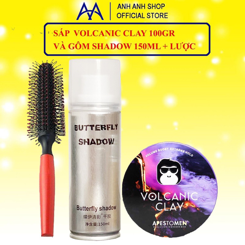 Combo gôm Butterfly Shadow 320ml chính hãng + Sáp vuốt tóc + lược tròn tạo phồng tóc