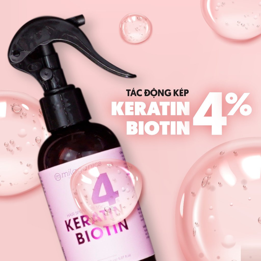 [MUA 1 TẶNG 1] Xịt Dưỡng Tóc Biotin & Keratin Phục Hồi Tóc 4% Hỗ Trợ Mọc Tóc MILAGANICS 150ml (Chai)
