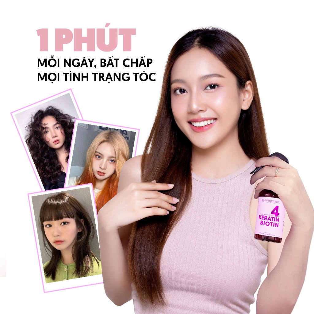 [MUA 1 TẶNG 1] Xịt Dưỡng Tóc Biotin & Keratin Phục Hồi Tóc 4% Hỗ Trợ Mọc Tóc MILAGANICS 150ml (Chai)