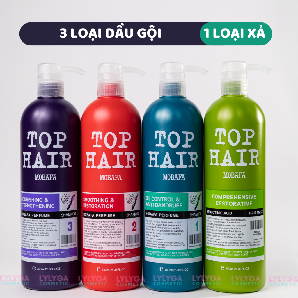 Dầu gội dầu xả Top Hair MOBAFA 750ml hương nước hoa phục hồi tóc hư tổn giảm gàu ngứa kiểm soát dầu toàn diện GX20
