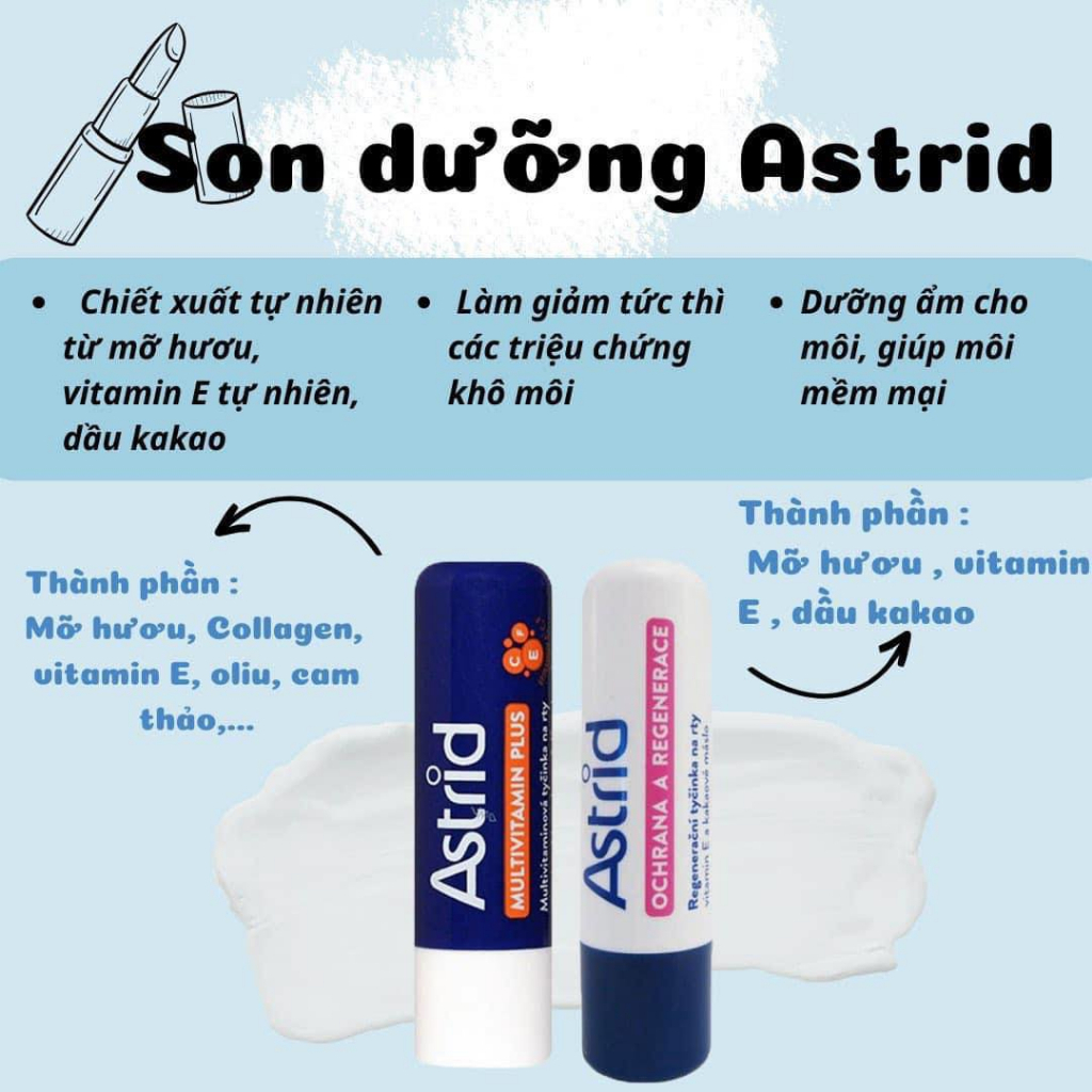 Son Dưỡng Môi Mỡ Hươu Astrid Multivitamin tẩy da chết, tái tạo môi mềm, dưỡng ẩm căng mọng