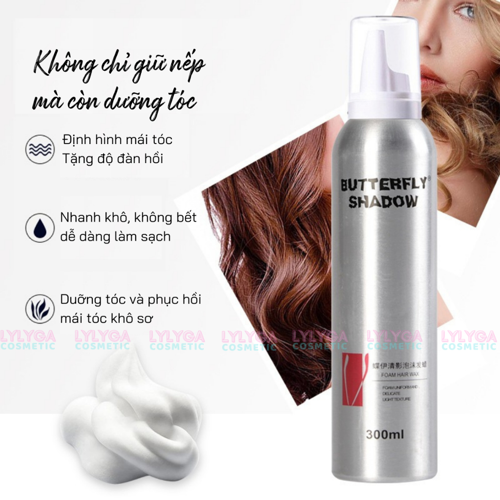 Gôm mềm giữ nếp tóc nữ Butterfly Shadow 300ml 80ml keo bọt dạng mềm tạo kiểu và giữ nếp tóc uốn xoăn tự nhiên bồng bềnh