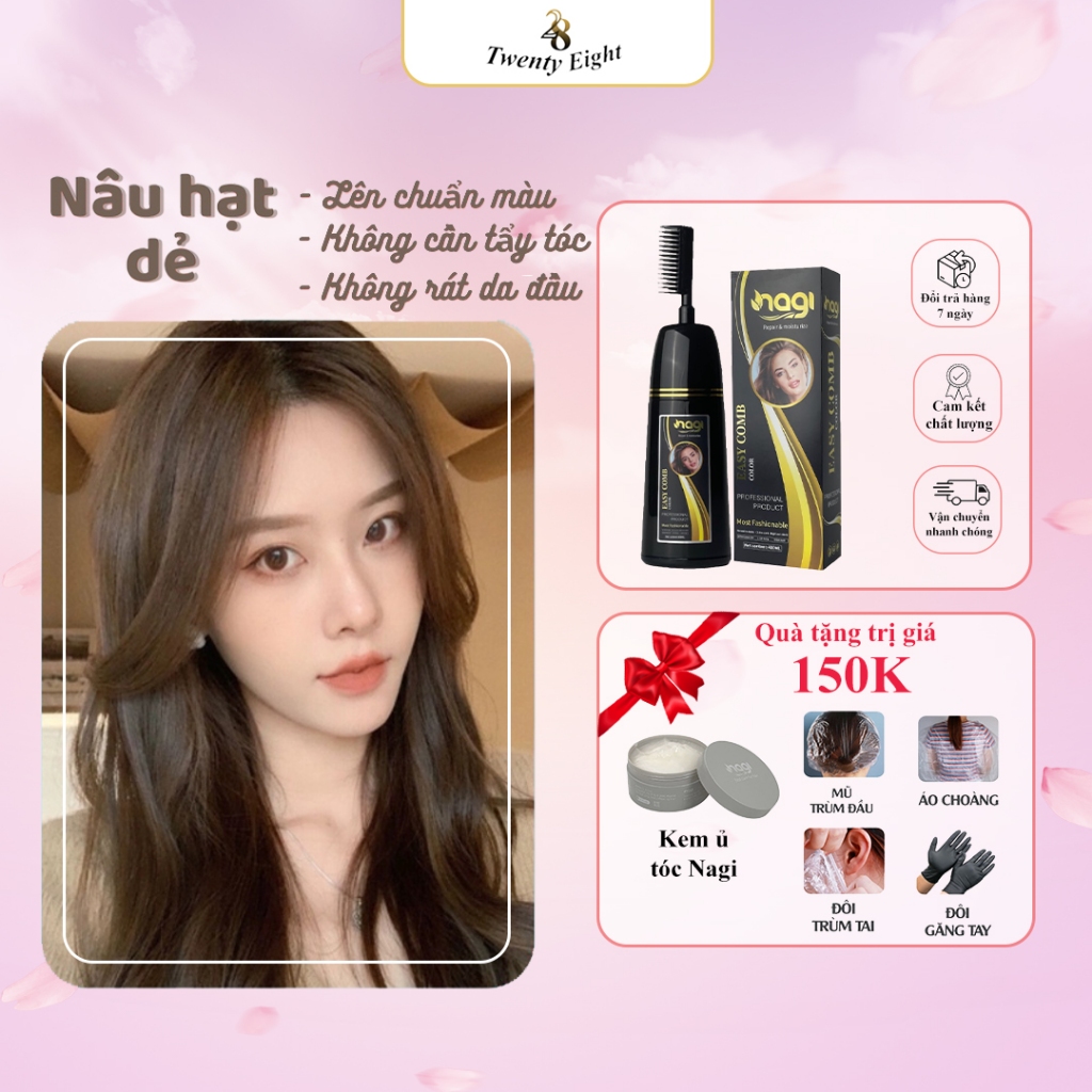 Dầu gội nhuộm tóc phủ bạc màu Nâu Hạt Dẻ Nagi Chestnut Brown 11 chiết xuất từ thiên nhiên 400ml [Tặng kem ủ tóc nagi]