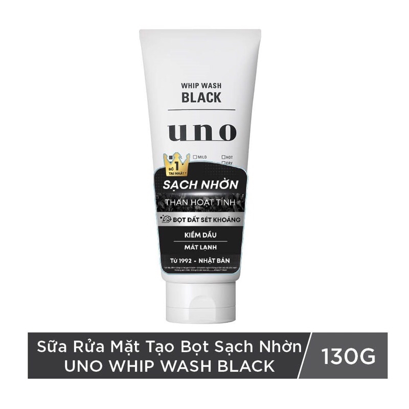 Sữa Rửa Mặt Nam Giới Tạo Bọt Sạch Nhờn Whip Wash Black UNO 130Gr
