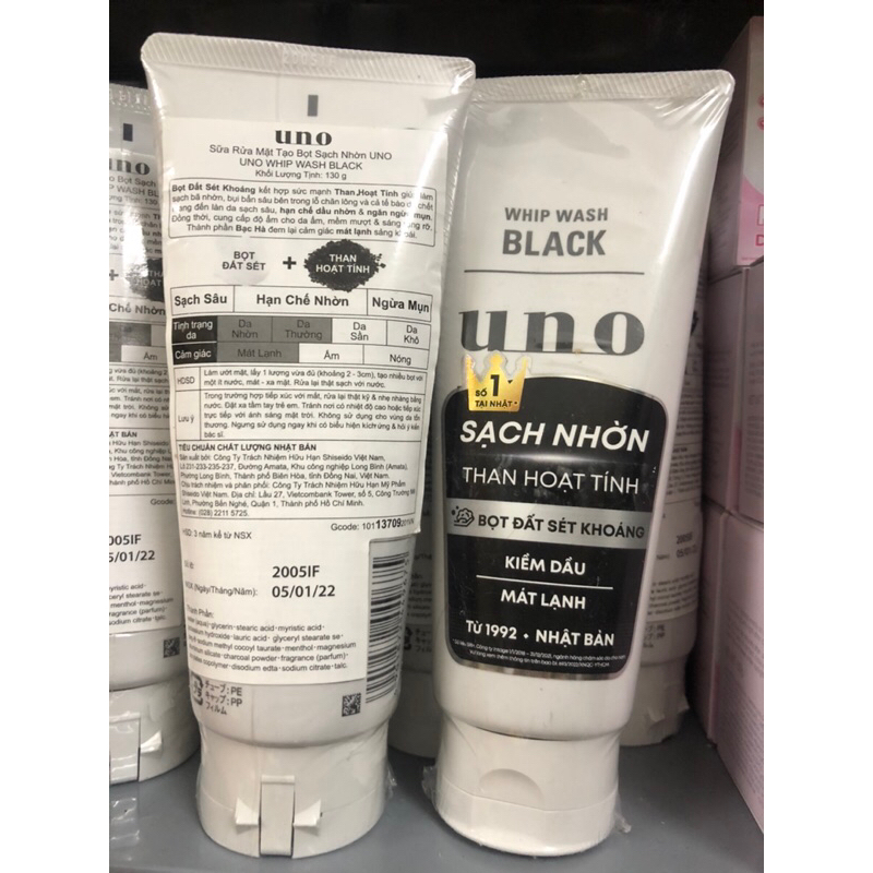 Sữa Rửa Mặt Nam Giới Tạo Bọt Sạch Nhờn Whip Wash Black UNO 130Gr