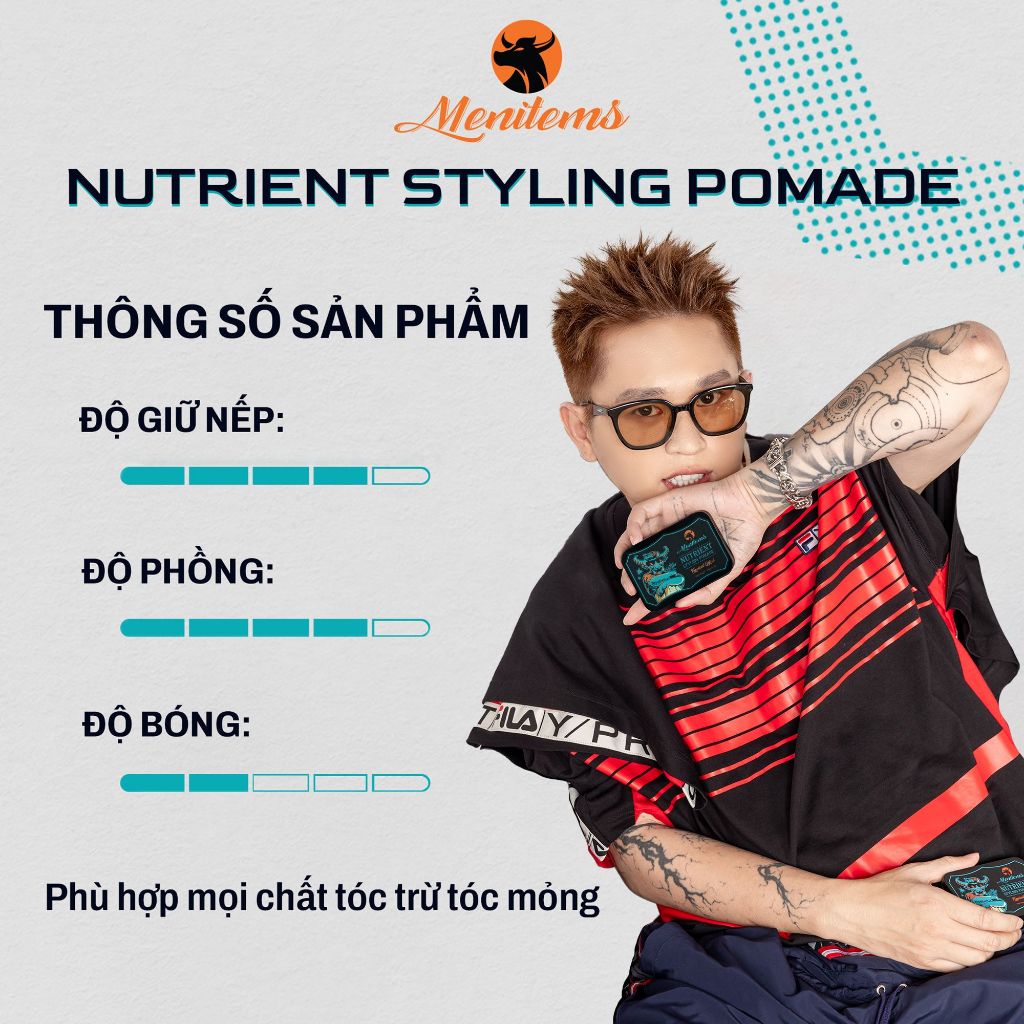 Sáp vuốt tóc Menitems, sáp tóc pomade, giữ nếp, tạo kiểu tự nhiên lên đến 10H, nước hoa lưu hương lâu Tropical Wind