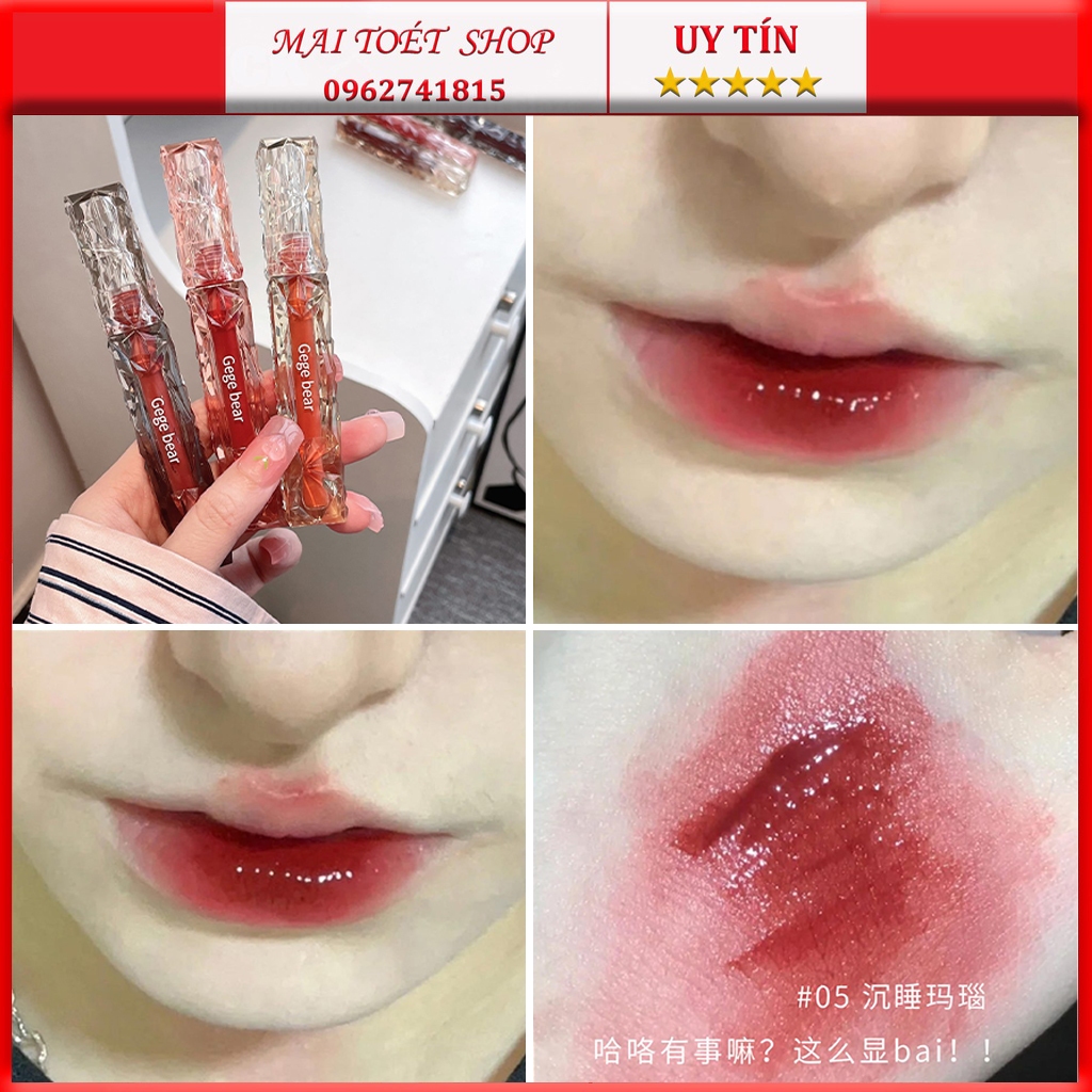 Son Tint  bóng Gege Bear Chống Nước Lâu trôi vỏ trong suốt,son kem bóng nội địa trung