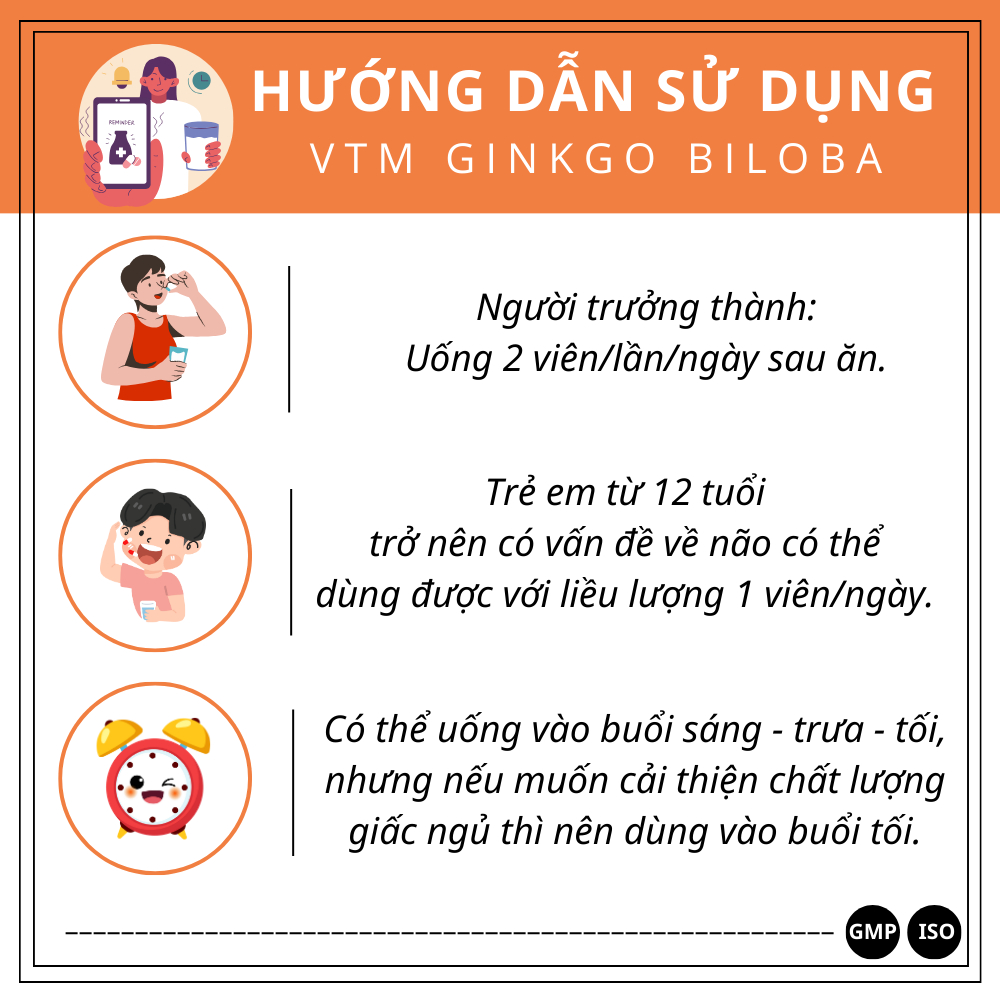 Viên uống bổ não VTM Ginkgo Biloba cải thiện trí nhớ tăng cường tư duy – túi 60 viên
