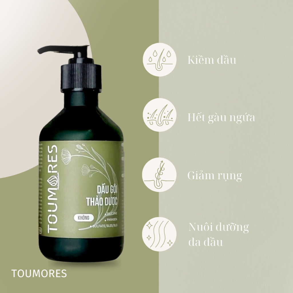 Dầu gội thảo dược Toumores sạch gàu ngứa, kiềm dầu, giúp tóc chắc khỏe từ nang tóc hiệu quả sau 1 tuần sử dụng