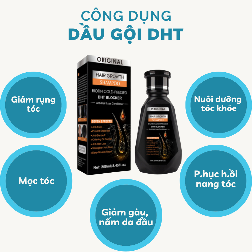 Dầu gội mọc tóc giảm gàu DHT – Dầu gội DHT kích thích mọc tóc, giảm gàu, nấm ngứa, bảo vê nang tóc chắc khỏe