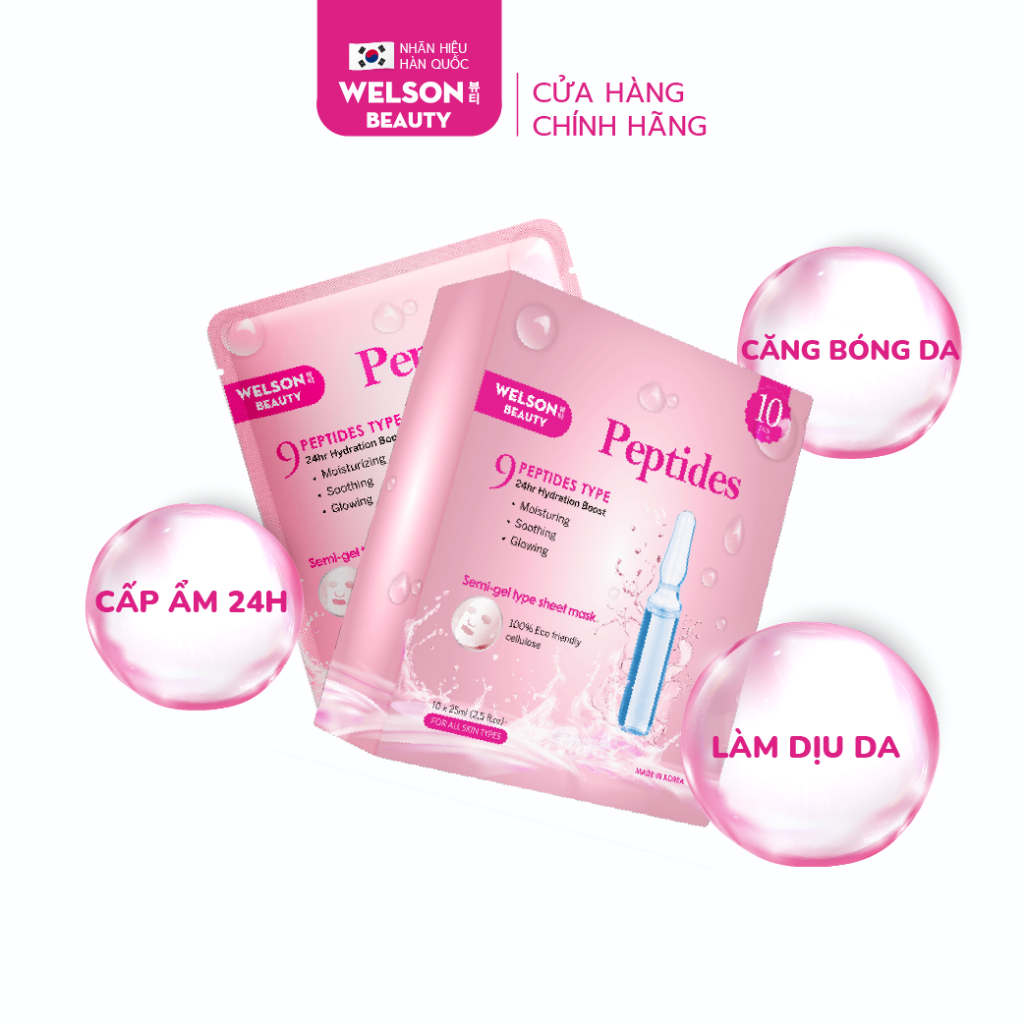 Mặt Nạ Hàn Quốc Dưỡng Ẩm Phục Hồi Da Welson Beauty Peptides 10 miếng