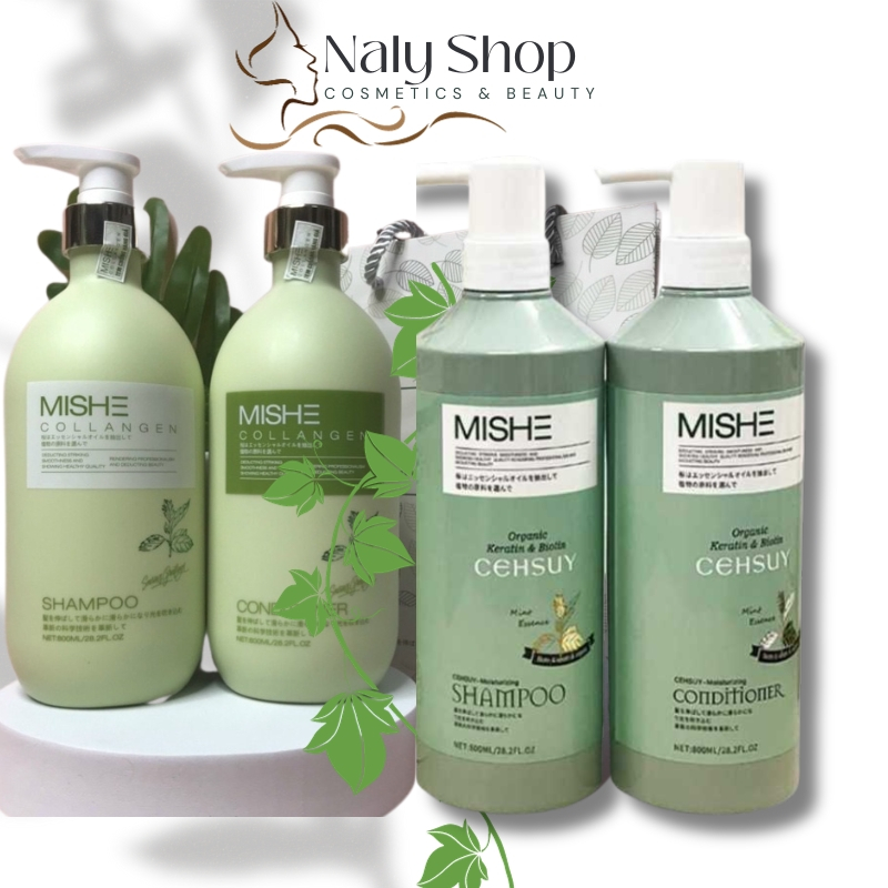 Mishe Collagen Bộ Dầu Gội Xả Chống Rụng Và Kích Thích Mọc Tóc  800mlX2, Dầu Gội Thảo Dược Giúp Tóc Mềm Mượt Chắc Khỏe