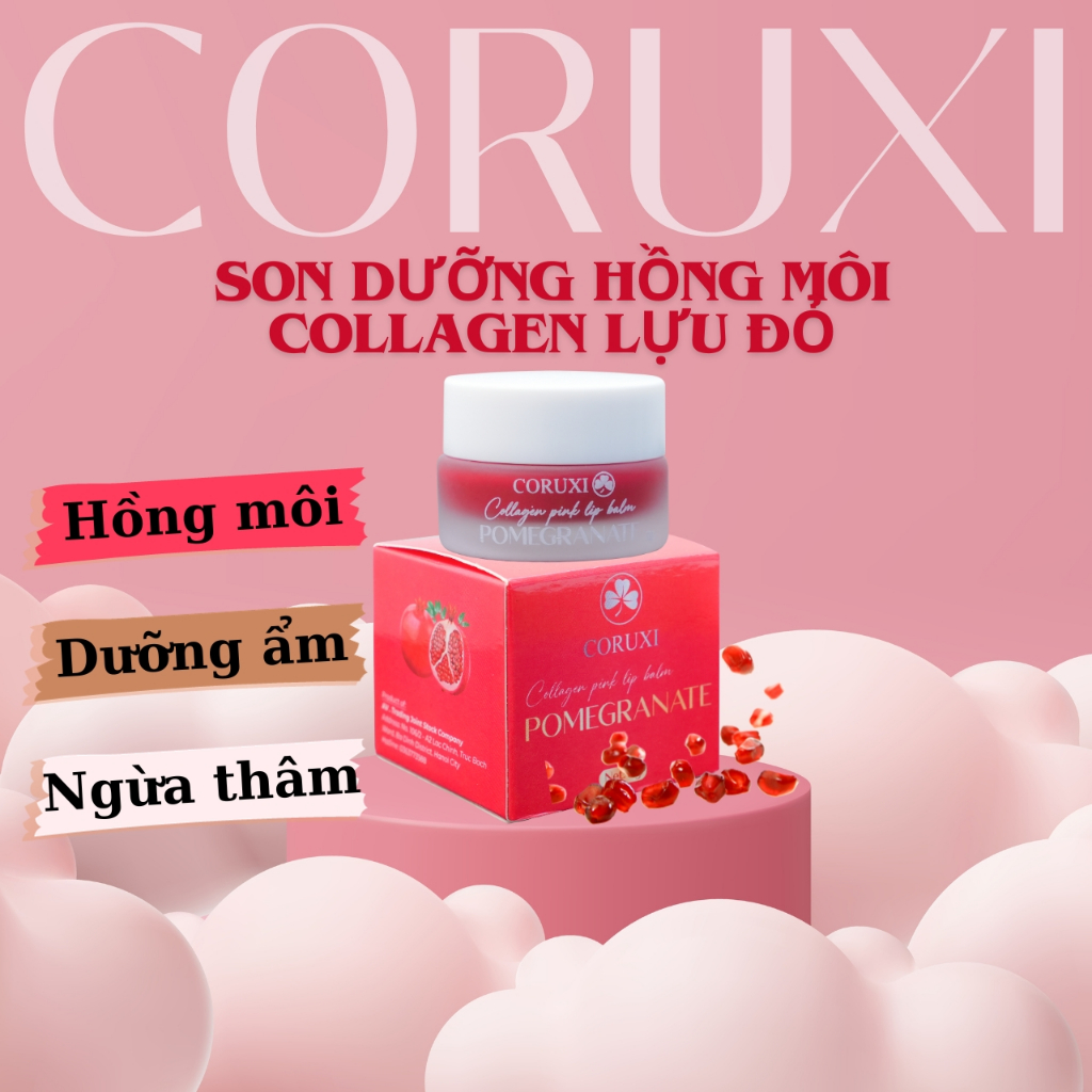 Son Dưỡng Hồng Môi Collagen Lựu Đỏ, Mặt Nạ Ủ Hồng Môi Coruxi, Ngừa Thâm Khô Nứt Nẻ Môi, Lên Màu Tươi Sau Phun Xăm