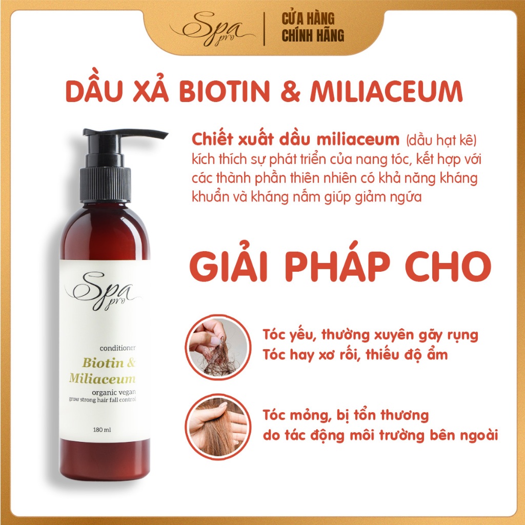 Dầu gội hỗ trợ giảm rụng Chiết xuất Dầu Hạt Kê và Biotin Spa Pro thành phần thiên nhiên