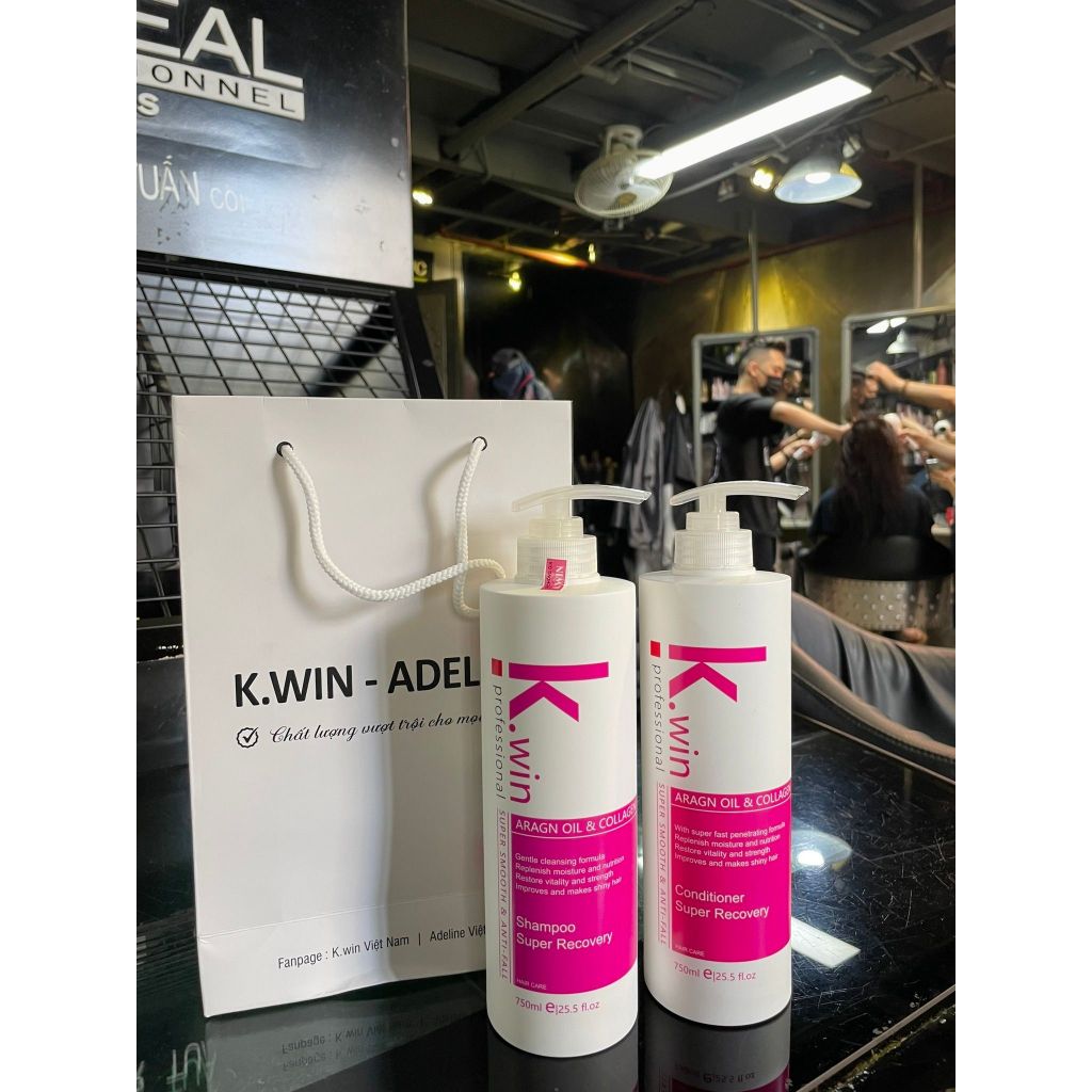 Dầu gội xả cặp dưỡng tóc mượt ngăn ngừa chống rụng tóc K.win pink super smoothing and anti-fall 750ml chống gầu ngứa dầu