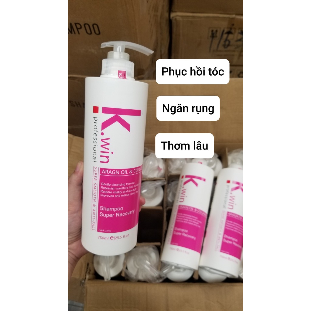 Dầu gội xả cặp dưỡng tóc mượt ngăn ngừa chống rụng tóc K.win pink super smoothing and anti-fall 750ml chống gầu ngứa dầu