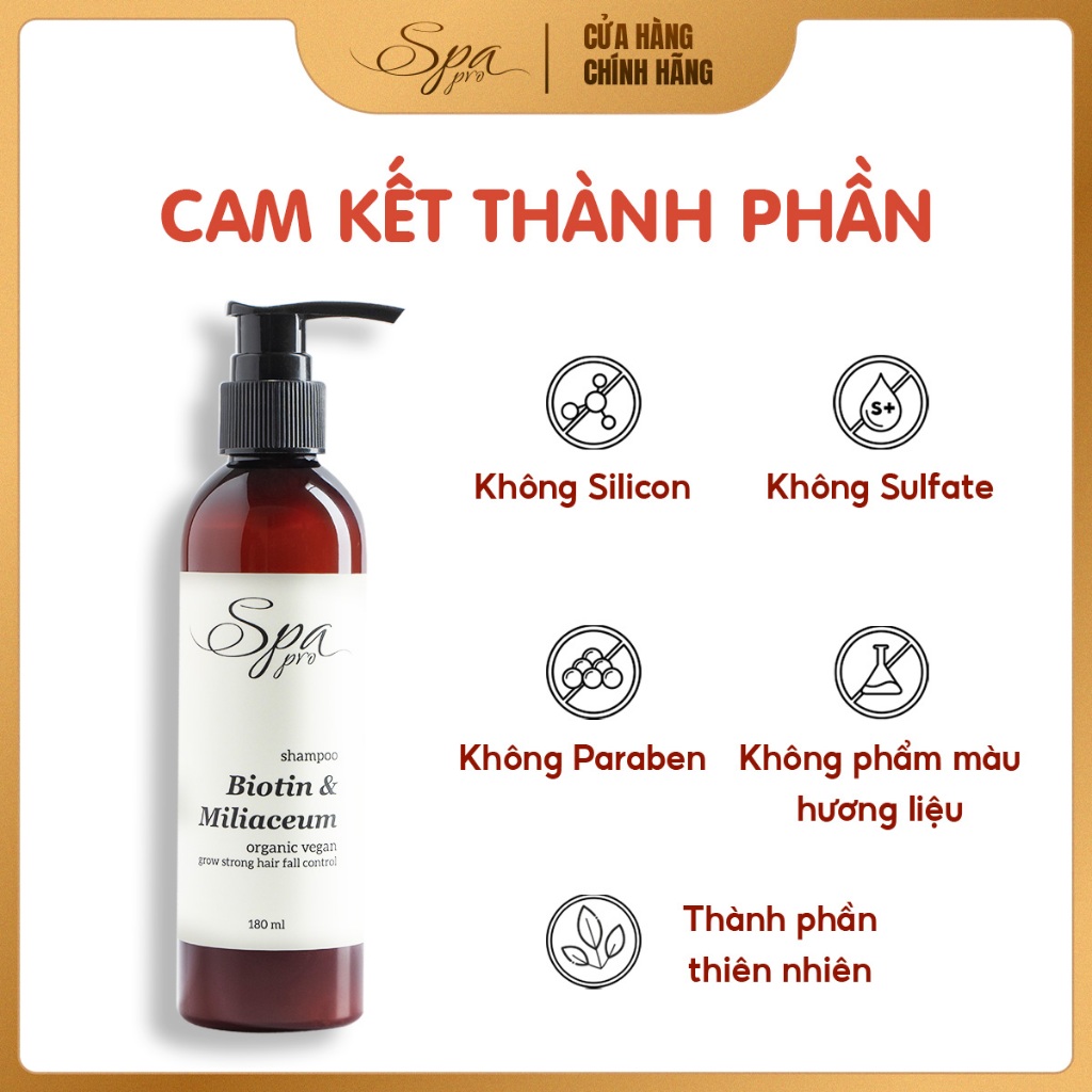 Dầu gội hỗ trợ giảm rụng Chiết xuất Dầu Hạt Kê và Biotin Spa Pro thành phần thiên nhiên