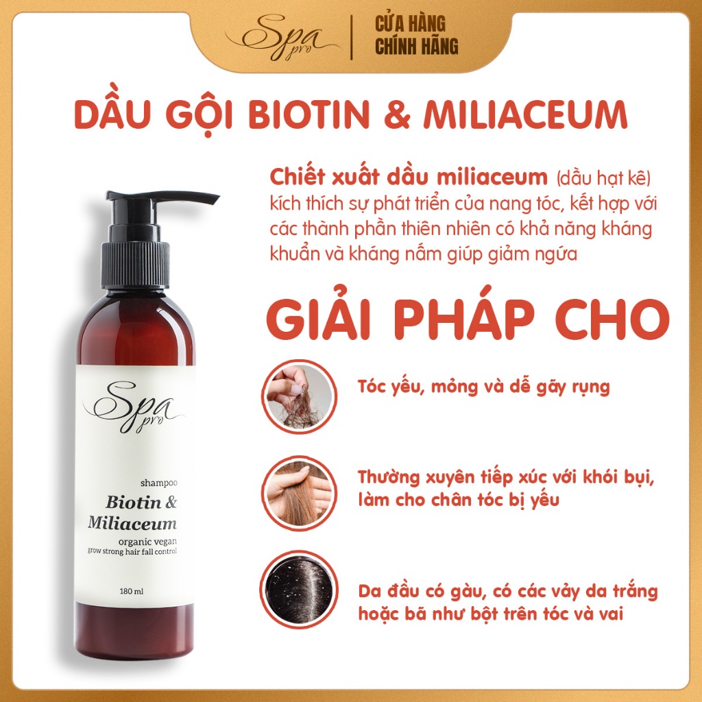 Dầu gội hỗ trợ giảm rụng Chiết xuất Dầu Hạt Kê và Biotin Spa Pro thành phần thiên nhiên